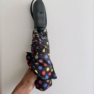 Compact Polka Dot Folding Umbrella - Black with Multicolor Dots